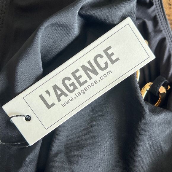 L’AGENCE • Black Solids Ava Asymmetric Chain One-Piece Swimsuit - Picture 8 of 8